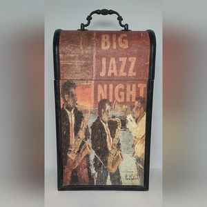 BIG JAZZ NIGHT DECORATIVE WOOD double WINE BOTTLE HOLDER BOX CARRIER STORAGE